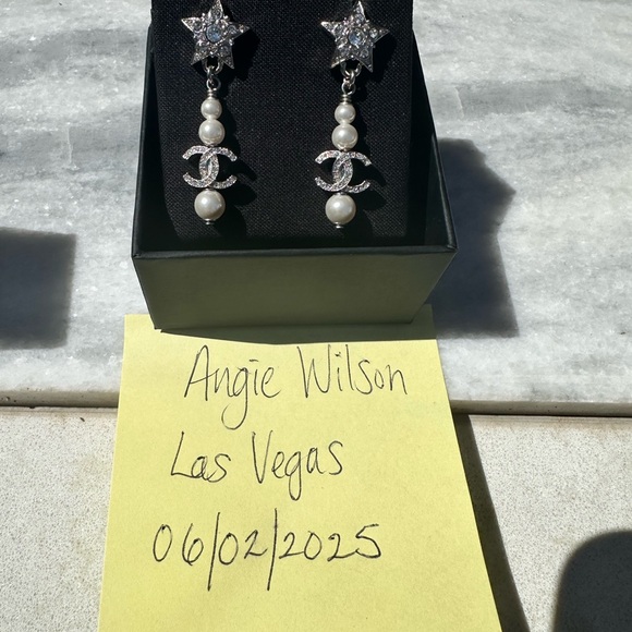 CHANEL Silver White Pearl Accent Earrings - Picture 2 of 4